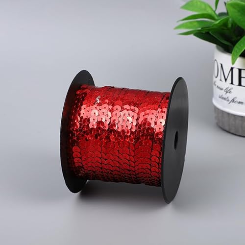 GreatRise 100 Yard Bunte Paillettenband Paillettenbesatz Glitzer Paillette Trim String Pailletten-Dekoband Pailletten Band Glitzerband Bastelband für Kleiderverzierung Stirnband Laser Rot von GreatRise