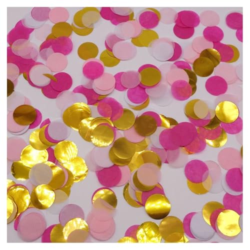 GreatRise 1000g Konfetti Bunt 2.5cm Rund Papierreste Streudekoration Papier für Innen und Draußen, für Hochzeit Geburtstag Valentinstag Jubiläum Weihnachten Silvester Party Deko Rosa-Rosarot-gold von GreatRise