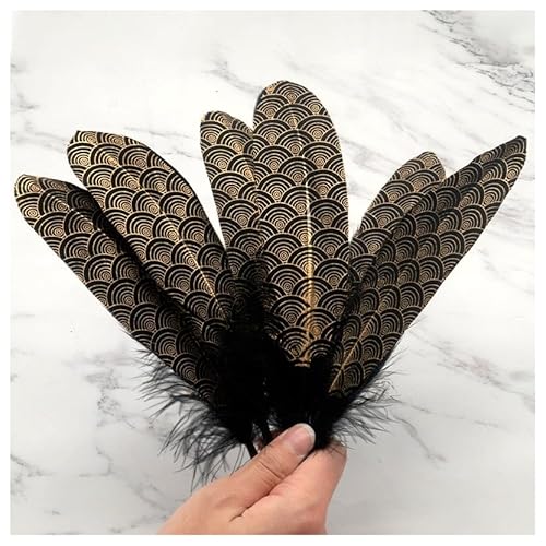 GreatRise 15-20cm Schwarz Gold Basteln Federn Heißprägung Bastelfern mit Verheißungsvolle Wolken Muster für Kunst Handwerk DIY Bastelfern Traumfänger Hochzeit Faschingskostüm Hut Dekoration 40 Stück von GreatRise