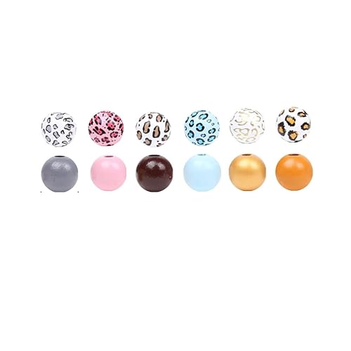 GreatRise 16mm Runde Holzperlen Leopard Bedruckte Lose Perlen Bauernhaus-Perlen mit Löchern Perlen mit Leopardenmuster Naturholzperle für Schmuckherstellung DIY Bastel Alle Farben 16mm*100Stück von GreatRise