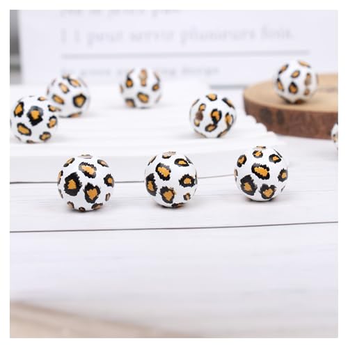 GreatRise 16mm Runde Holzperlen Leopard Bedruckte Lose Perlen Bauernhaus-Perlen mit Löchern Perlen mit Leopardenmuster Naturholzperle für Schmuckherstellung DIY Bastel Gelber Leopard 16mm*100Stück von GreatRise