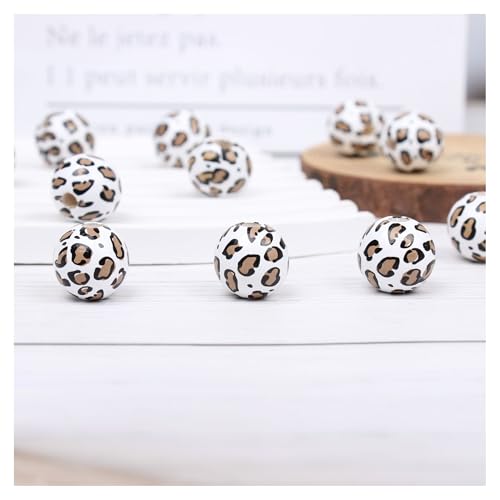 GreatRise 16mm Runde Holzperlen Leopard Bedruckte Lose Perlen Bauernhaus-Perlen mit Löchern Perlen mit Leopardenmuster Naturholzperle für Schmuckherstellung DIY Bastel Kaffee-Leopard 16mm*100Stück von GreatRise