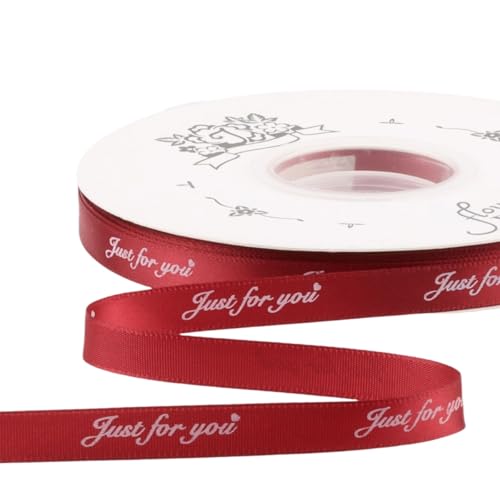 GreatRise 1cm 45 Yards Schleifenband mit Englische Alphabets Schmales Bedruckt Stainband Weihnachtsband Geschenkband Dekoband Farbband für Geschenkverpackung Blume Hochzeit Burgunderrot 1cm*45Yards von GreatRise