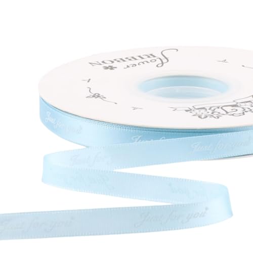 GreatRise 1cm 45 Yards Schleifenband mit Englische Alphabets Schmales Bedruckt Stainband Weihnachtsband Geschenkband Dekoband Farbband für Geschenkverpackung Blume Hochzeit Hellblau 1cm*45Yards von GreatRise