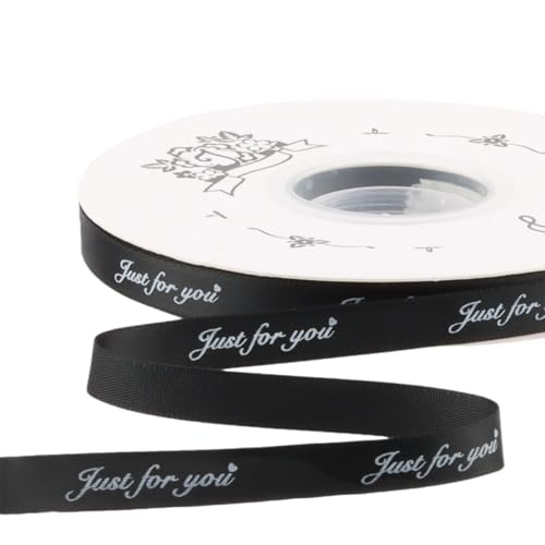 GreatRise 1cm 45 Yards Schleifenband mit Englische Alphabets Schmales Bedruckt Stainband Weihnachtsband Geschenkband Dekoband Farbband für Geschenkverpackung Blume Hochzeit Schwarz 1cm*45Yards von GreatRise