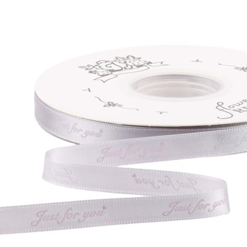 GreatRise 1cm 45 Yards Schleifenband mit Englische Alphabets Schmales Bedruckt Stainband Weihnachtsband Geschenkband Dekoband Farbband für Geschenkverpackung Blume Hochzeit Silbergrau 1cm*45Yards von GreatRise