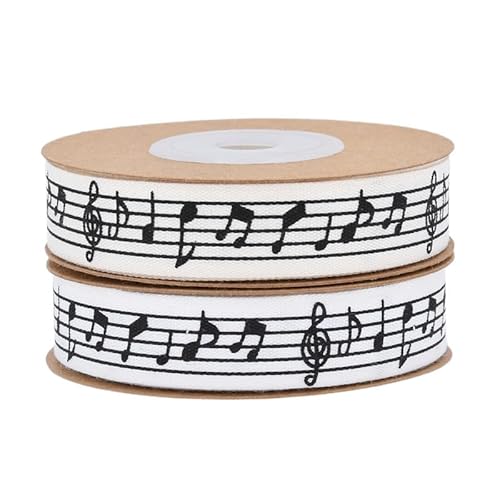 GreatRise 2 Rollen Musiknotenband Geschenkband mit Musiknoten Musik-Bastelband Musical Schleifenband Satinband für Geschenkverpackungen Musik Party-Dekoration Nähhandwerk Weiß + Beige von GreatRise