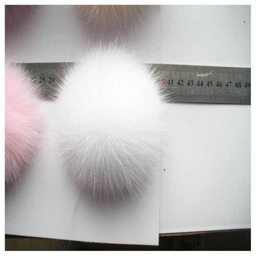 GreatRise 2 StücK Fellbommel für Mützen Künstlicher Haarball Nachahmung Fuchs Haarkugel Kunstpelz Bommel Plüsch Pompon für DIY Hüte, Taschen, Schals, Schuhe, Schlüsselanhänger Weiß 10cm von GreatRise