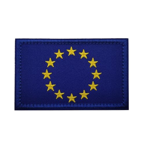 GreatRise 2 Stück Europäische Union Flagge Patch Militär Abzeichen, 8 × 5cm Hook and Loop Europa Flaggen Gestickt Abzeichen Bunt Selbstklebender Patch für Kleidung Rucksack Uniformen Weste Jacke von GreatRise