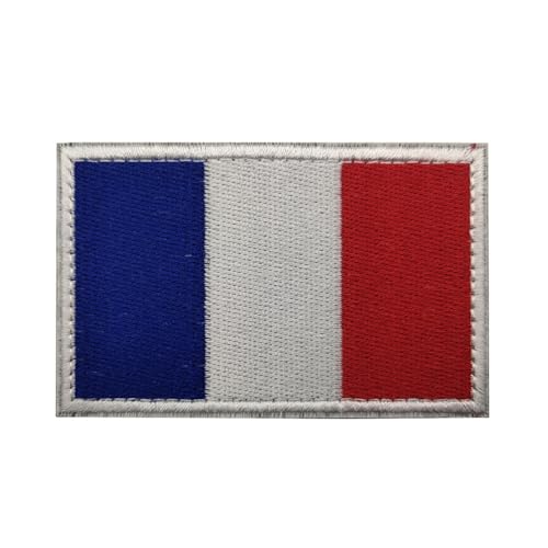 GreatRise 2 Stück Frankreich Flagge Patch Militär Abzeichen, 8 × 5cm Hook and Loop Europa Flaggen Gestickt Abzeichen Bunt Selbstklebender Patch für Kleidung Rucksack Uniformen Weste Jacke von GreatRise