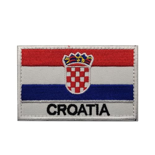 GreatRise 2 Stück Kroatien Flagge Patch Militär Abzeichen, 8 × 5cm Hook and Loop Europa Flaggen Gestickt Abzeichen Bunt Selbstklebender Patch für Kleidung Rucksack Uniformen Weste Jacke von GreatRise