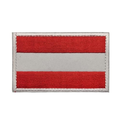 GreatRise 2 Stück Österreich Flagge Patch Militär Abzeichen, 8 × 5cm Hook and Loop Europa Flaggen Gestickt Abzeichen Bunt Selbstklebender Patch für Kleidung Rucksack Uniformen Weste Jacke von GreatRise