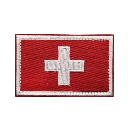 GreatRise 2 Stück Schweiz Flagge Patch Militär Abzeichen, 8 × 5cm Hook and Loop Europa Flaggen Gestickt Abzeichen Bunt Selbstklebender Patch für Kleidung Rucksack Uniformen Weste Jacke von GreatRise