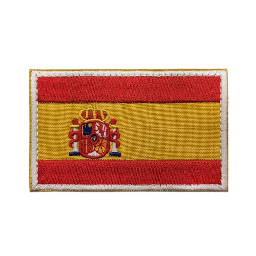 GreatRise 2 Stück Spanien Flagge Patch Militär Abzeichen, 8 × 5cm Hook and Loop Europa Flaggen Gestickt Abzeichen Bunt Selbstklebender Patch für Kleidung Rucksack Uniformen Weste Jacke von GreatRise