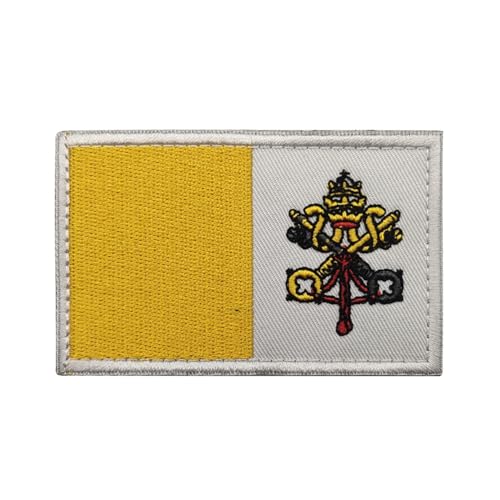 GreatRise 2 Stück Vatikan Flagge Patch Militär Abzeichen, 8 × 5cm Hook and Loop Europa Flaggen Gestickt Abzeichen Bunt Selbstklebender Patch für Kleidung Rucksack Uniformen Weste Jacke von GreatRise