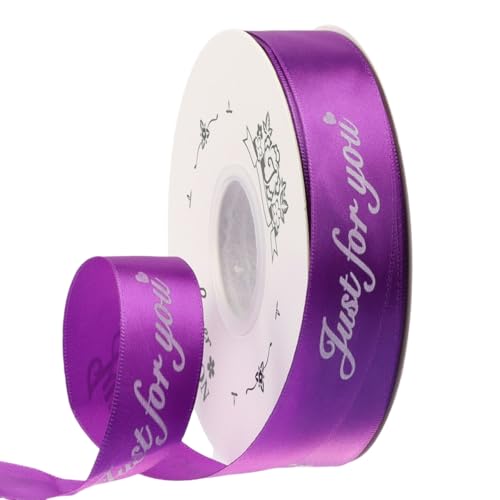 GreatRise 2.5cm 40 Yards Bedruckt Schleifenband mit Englisch Alphabets Muster Stainband Weihnachtsband Geschenkband Dekoband Farbband für Weihnachten DIY Handwerk Blumen Dunkelviolett 2.5cm*40Yards von GreatRise