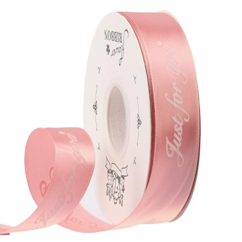 GreatRise 2.5cm 40 Yards Bedruckt Schleifenband mit Englisch Alphabets Muster Stainband Weihnachtsband Geschenkband Dekoband Farbband für Weihnachten DIY Handwerk Blumen Lotuswurzel Rosa 2.5cm*40Yards von GreatRise