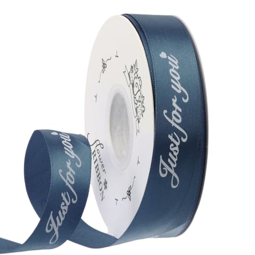 GreatRise 2.5cm 40 Yards Bedruckt Schleifenband mit Englisch Alphabets Muster Stainband Weihnachtsband Geschenkband Dekoband Farbband für Weihnachten DIY Handwerk Blumen Rauchblau 2.5cm*40Yards von GreatRise