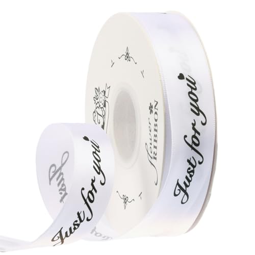 GreatRise 2.5cm 40 Yards Bedruckt Schleifenband mit Englisch Alphabets Muster Stainband Weihnachtsband Geschenkband Dekoband Farbband für Weihnachten DIY Handwerk Blumen Weiß 2.5cm*40Yards von GreatRise