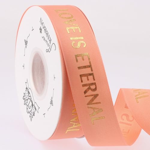 GreatRise 2.5cm Bedrucktes Geschenkband Stamping Gold Schleifenband Gedruckt Ripsband Weihnachtsband Dekoband mit Liebe ist Ewig für Valentinstag Hochzeit Geburtstag DIY Champagner-Rosa 2.5cm*40y von GreatRise