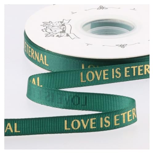 GreatRise 2.5cm Bedrucktes Geschenkband Stamping Gold Schleifenband Gedruckt Ripsband Weihnachtsband Dekoband mit Liebe ist Ewig für Valentinstag Hochzeit Geburtstag DIY Dunkelgrün 1cm*40y von GreatRise