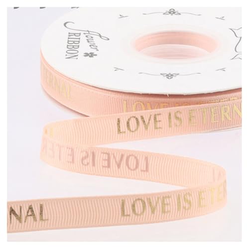 GreatRise 2.5cm Bedrucktes Geschenkband Stamping Gold Schleifenband Gedruckt Ripsband Weihnachtsband Dekoband mit Liebe ist Ewig für Valentinstag Hochzeit Geburtstag DIY Fleischrosa 1cm*40y von GreatRise