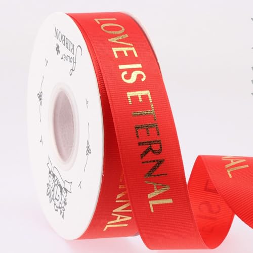 GreatRise 2.5cm Bedrucktes Geschenkband Stamping Gold Schleifenband Gedruckt Ripsband Weihnachtsband Dekoband mit Liebe ist Ewig für Valentinstag Hochzeit Geburtstag DIY Großes Rot 2.5cm*40y von GreatRise