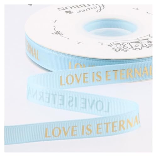 GreatRise 2.5cm Bedrucktes Geschenkband Stamping Gold Schleifenband Gedruckt Ripsband Weihnachtsband Dekoband mit Liebe ist Ewig für Valentinstag Hochzeit Geburtstag DIY Hellblau 1cm*40y von GreatRise