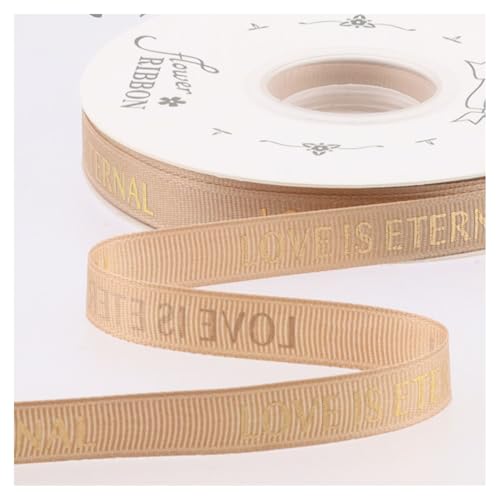 GreatRise 2.5cm Bedrucktes Geschenkband Stamping Gold Schleifenband Gedruckt Ripsband Weihnachtsband Dekoband mit Liebe ist Ewig für Valentinstag Hochzeit Geburtstag DIY Helles Kaffee 1cm*40y von GreatRise