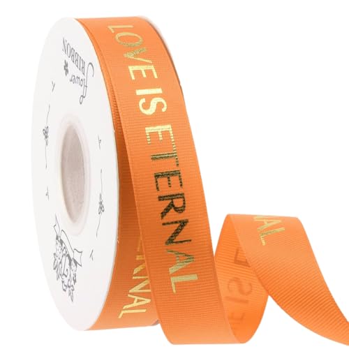 GreatRise 2.5cm Bedrucktes Geschenkband Stamping Gold Schleifenband Gedruckt Ripsband Weihnachtsband Dekoband mit Liebe ist Ewig für Valentinstag Hochzeit Geburtstag DIY Orange 1cm*40y von GreatRise