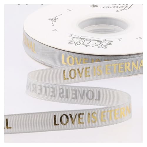 GreatRise 2.5cm Bedrucktes Geschenkband Stamping Gold Schleifenband Gedruckt Ripsband Weihnachtsband Dekoband mit Liebe ist Ewig für Valentinstag Hochzeit Geburtstag DIY Silbergrau 1cm*40y von GreatRise