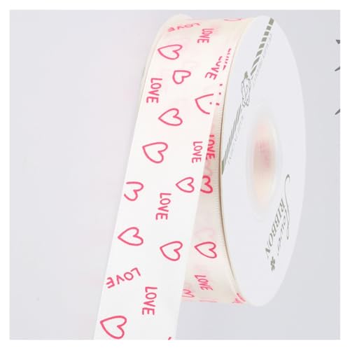 GreatRise 2.5cm Liebe Druck Schleifenband Herz Bedruckt Geschenkband Herzförmige Dekoband Herzband mit LOVE Weihnachtsband für Valentinstag Weihnachten Hochzeit Geschenkverpackung Beige 2.5cm*40y von GreatRise