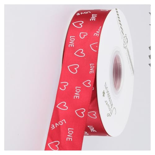 GreatRise 2.5cm Liebe Druck Schleifenband Herz Bedruckt Geschenkband Herzförmige Dekoband Herzband mit LOVE Weihnachtsband für Valentinstag Weihnachten Hochzeit Geschenkverpackung Weinrot 2.5cm*40y von GreatRise