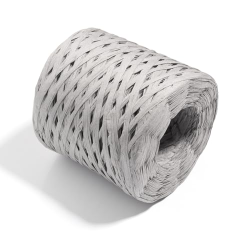 GreatRise 200 Meter Raffiabast Papierband Raffia Papierschnur Band Geschenkband Bindebast Dekoration Bastelband Dekoband für Verpackungen DIY Dekoration Blumensträuße Kunst Handwerk Grau von GreatRise