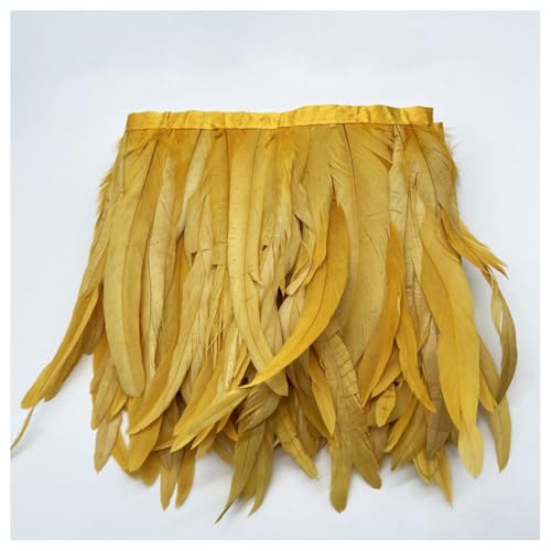 GreatRise 30cm Breite Feder Fransen Borte Hahn Federborte Flauschige Federn Fransenband Fringe Trim Federbordüre Federbesatz für DIY Nähen Basteln Kostüm Deko Kleidung Zubehör Gold 2m von GreatRise