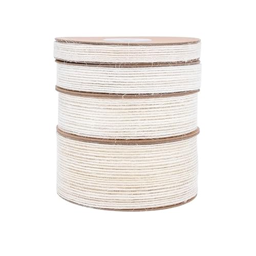 GreatRise 4 Rolle 10 Yard Weiß Juteband Vintage Geschenkband Mehrere Größe Dekoband Stoffband Natürliche Jute Band für DIY Handwerk Blumenstrauß Hochzeit Party Deko 1cm & 1.5cm & 2.5cm & 4cm Breite von GreatRise