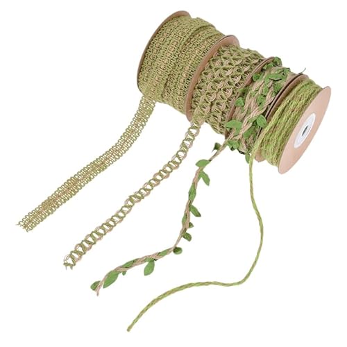 GreatRise 4 Rolle 4 Rolle Juteband 3 Meter Sackleinen Band Natürliche Jute Schnur Rolle Blattband Vintage Geschenkband Dekoband Bastelband für DIY Handwerk Hochzeit Party Blumenstrauß Deko von GreatRise