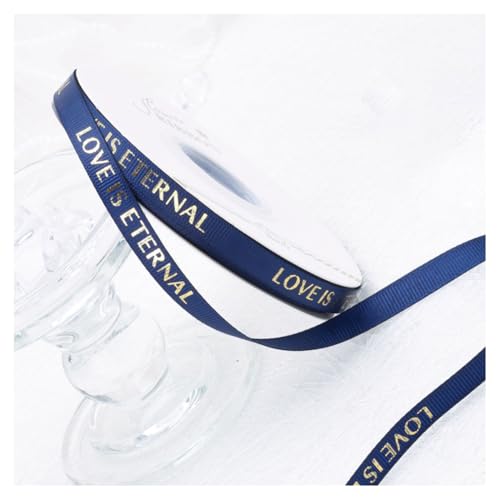 GreatRise 40 Yard Geschenkband, 1cm Breite Dekoband mit Gold Buchstaben Schleifenband Bastelband für DIY Hochzeit Valentinstag Blumensträuße Deko Geburtstag Geschenkverpackungen Marineblau von GreatRise