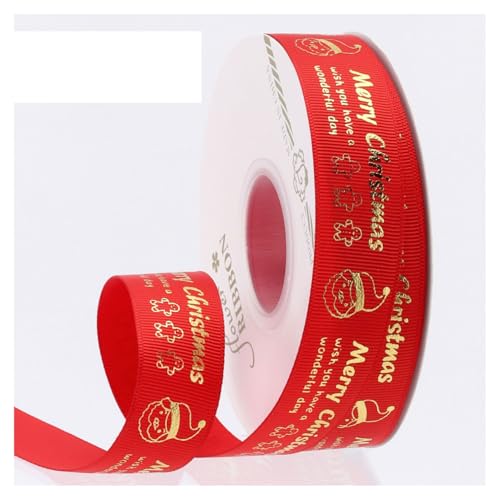 GreatRise 40 Yards Gold Bedruckt Schleifenband Rot Grün Weihnachtsband Geschenkband Basteln Dekoband Stoffband für Weihnachten Hochzeit Blumen Torte DIY Rot-Frohe Weihnachten 2.5cm*40Yards von GreatRise