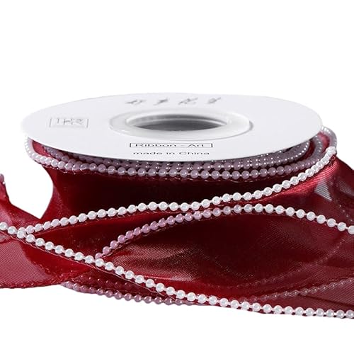 GreatRise 4cm 10 Yards Schleifenband mit Perlenfischschwanz Schimmerndes Organzaband Geschenkband Dekoband Weihnachtsband für Valentinstag Hochzeit Geburtstag Blumentrauß Seestern Rot 4cm*10 Yards von GreatRise