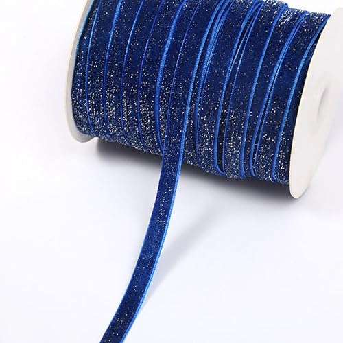 GreatRise 5 Yard Metallisches Glitzer Satinband Einseitiges Samtband Glitzer Samt Dekoband Schleifenband Schmuckband für Nähen Geburtstag Party Hochzeit Weihnachten Dekor Blau #1 0.6cm von GreatRise