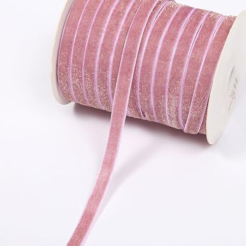 GreatRise 5 Yard Metallisches Glitzer Satinband Einseitiges Samtband Glitzer Samt Dekoband Schleifenband Schmuckband für Nähen Geburtstag Party Hochzeit Weihnachten Dekor Rosa #1 1cm von GreatRise