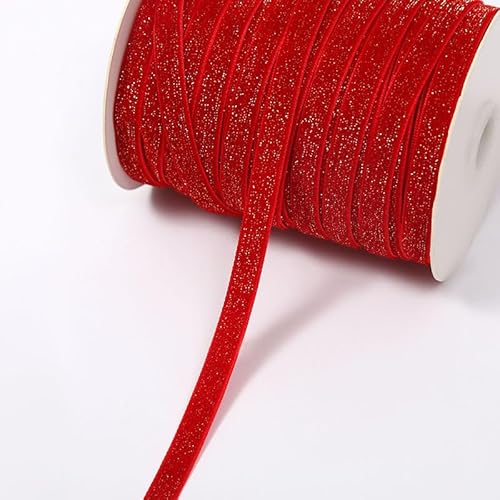 GreatRise 5 Yard Metallisches Glitzer Satinband Einseitiges Samtband Glitzer Samt Dekoband Schleifenband Schmuckband für Nähen Geburtstag Party Hochzeit Weihnachten Dekor Rot #1 1cm von GreatRise