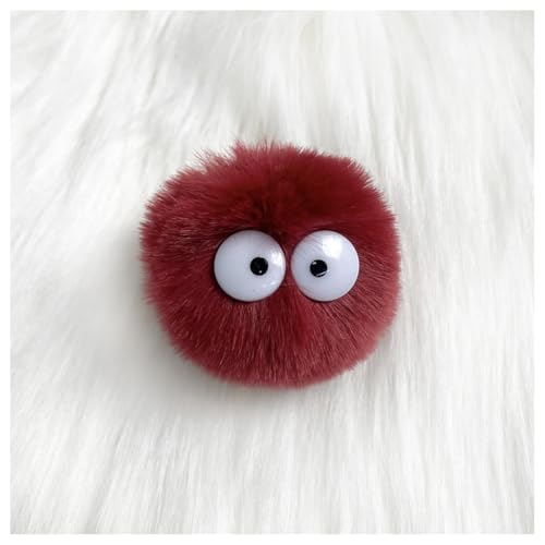 GreatRise 5 cm Kunstfell Pompon mit Cartoon-Augen Plüschbälle Kaninchenfell Bommel Fellbommel Fellbommel Kunstpelz Pom Ball für Mützen Tasche Dekoration Schlüsselanhänger Burgunderrot 5 Stück von GreatRise