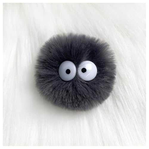 GreatRise 5 cm Kunstfell Pompon mit Cartoon-Augen Plüschbälle Kaninchenfell Bommel Fellbommel Fellbommel Kunstpelz Pom Ball für Mützen Tasche Dekoration Schlüsselanhänger Dunkelgrau 20 Stück von GreatRise