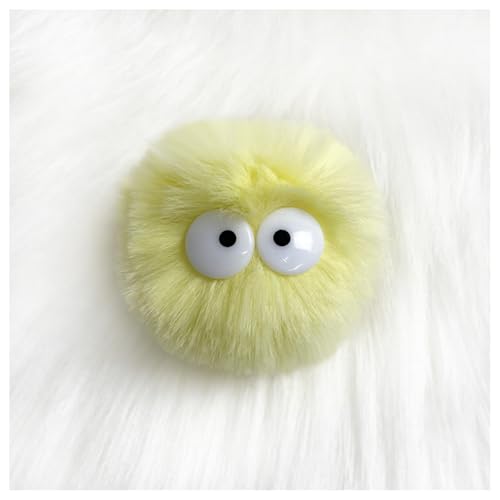 GreatRise 5 cm Kunstfell Pompon mit Cartoon-Augen Plüschbälle Kaninchenfell Bommel Fellbommel Fellbommel Kunstpelz Pom Ball für Mützen Tasche Dekoration Schlüsselanhänger Gelb 30 Stück von GreatRise