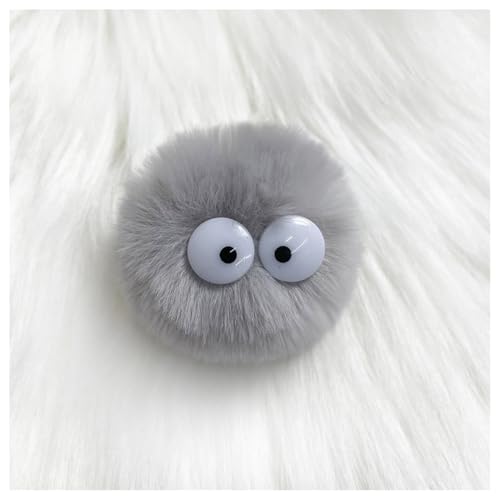 GreatRise 5 cm Kunstfell Pompon mit Cartoon-Augen Plüschbälle Kaninchenfell Bommel Fellbommel Fellbommel Kunstpelz Pom Ball für Mützen Tasche Dekoration Schlüsselanhänger Hellgrau 30 Stück von GreatRise