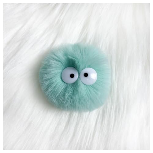 GreatRise 5 cm Kunstfell Pompon mit Cartoon-Augen Plüschbälle Kaninchenfell Bommel Fellbommel Fellbommel Kunstpelz Pom Ball für Mützen Tasche Dekoration Schlüsselanhänger Minzgrün 10 Stück von GreatRise