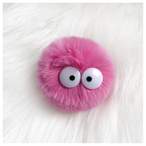 GreatRise 5 cm Kunstfell Pompon mit Cartoon-Augen Plüschbälle Kaninchenfell Bommel Fellbommel Fellbommel Kunstpelz Pom Ball für Mützen Tasche Dekoration Schlüsselanhänger Rosarot 10 Stück von GreatRise