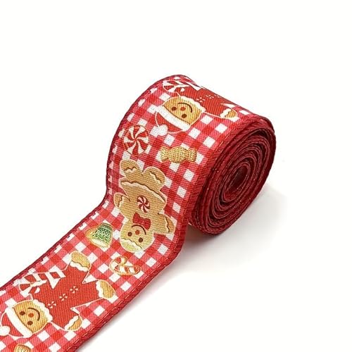 GreatRise 6.3 cm x 5 Yard Lebkuchenmann Weihnachtsband Geschenkband Juteband Dekoband Stoffband Bastelband Verpackungs Band für Weihnachts Hochzeit Geburtstag Party Deko Karierter Lebkuchenmann von GreatRise